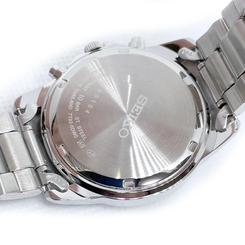 SEIKO Chronograph Japanese black x silver metal SND375P1, movement, band, men's watch