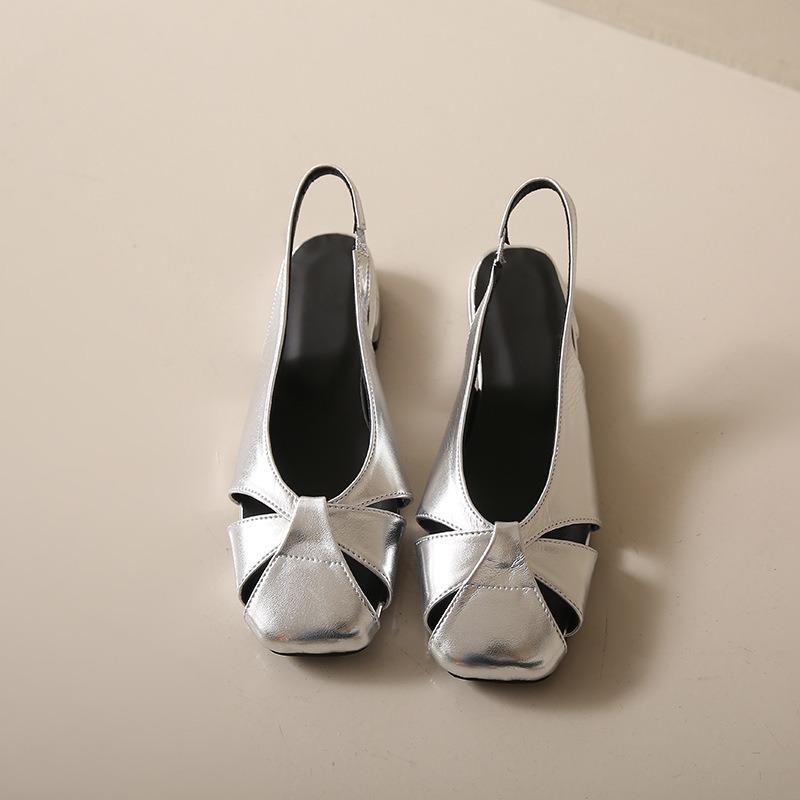 Sandale cu vârf gol pentru femei, pantofi din piele moale, cu vârf pătrat, cu fund plat și gură mică, mărime mare