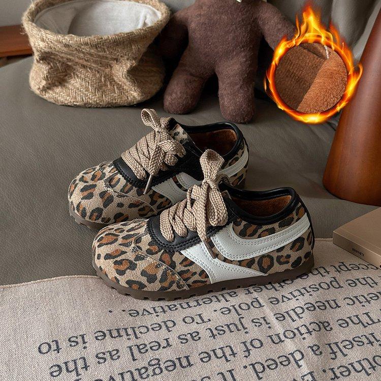 

Детские хлопковые туфли с леопардовым принтом, детские бархатные спортивные туфли 2025 зима новая обувь для моральной подготовки мальчиков, хлопковые туфли для девочек 37 yards inner length 23.2cm