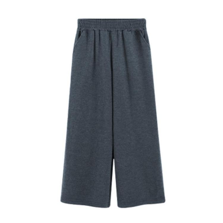 Women s High Waist Wide Leg Pants Casual Loose Nine Point Trousers Fabric L сине серый