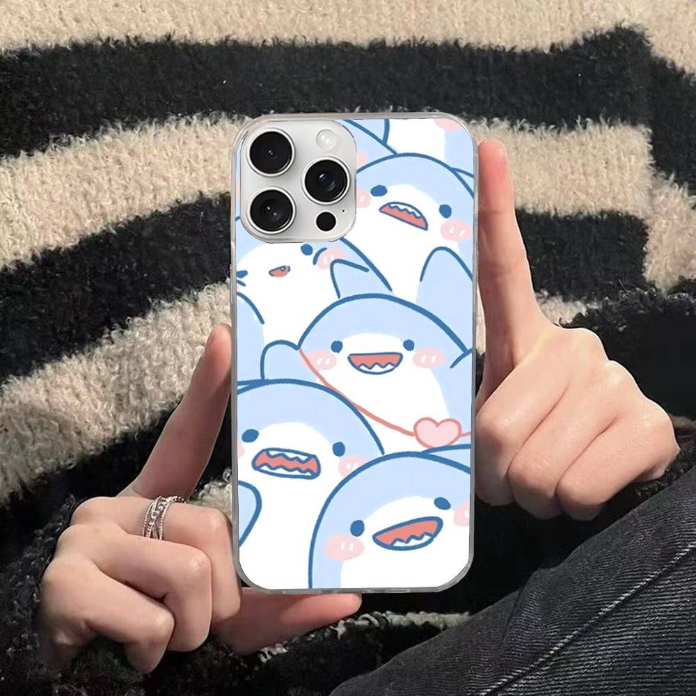 Cute anime Shark Phone Case For iPhone 17 16 15 14 13 12 11 Pro Max Plus Satin Colorful Cover