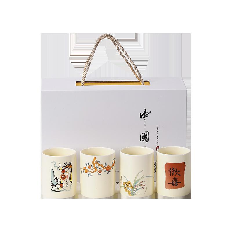 Beige Ceramic Master Cup Xiaoshenlong Single Cup Kung Fu Tea Set Tea Cup Personal Special Large-Capacity Tea Cup Gift Box