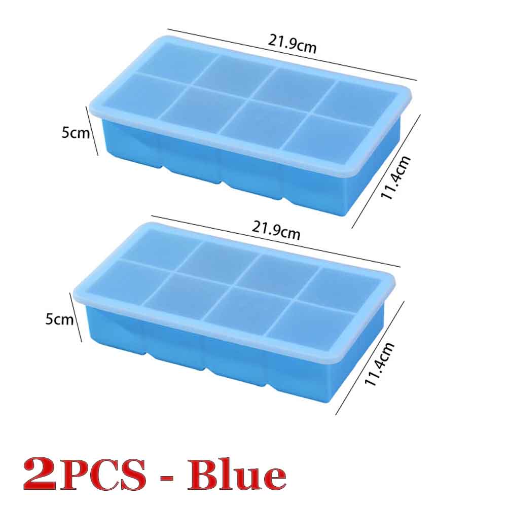 8 Grid Large Ice Cube Trays Silicone Easy-Release Flexible Ice Cube Molds with Lids Big Square Ice Tray for Whiskey and Cocktail