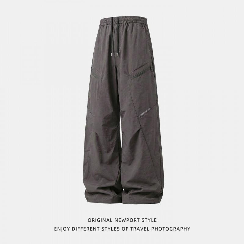 Mens Water-Resistant Outdoor Hiking Pants With Split Pockets Loose Straight Fit Casual Trousers