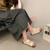 Fashion buckle one-word drag women's summer new versatile cool slippers lightweight muffin slippers