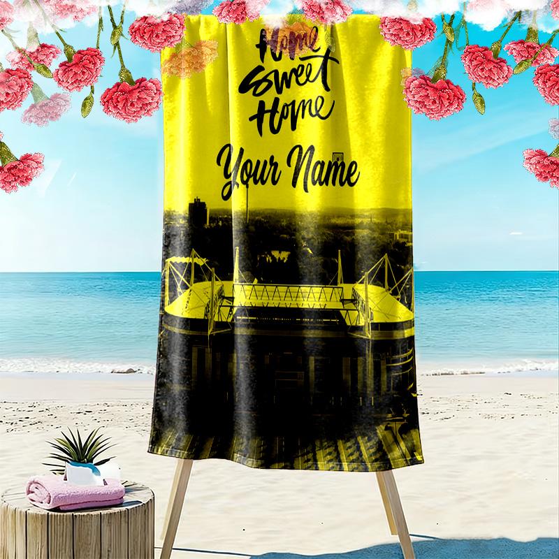 Personalisierbares BVB-Print Strandtuch, Großes Weiches Schnelltrocknendes Handtuch für Strand Camping Schwimmen -HE201