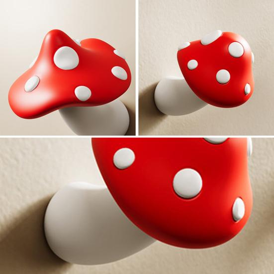 Cute Mushroom Wall Hook Decorative Key Holder Hook No Drill Wall Mounted Red Mushroom Hook for Bedroom Bathroom Entryway Coat Scarf Bag Towel