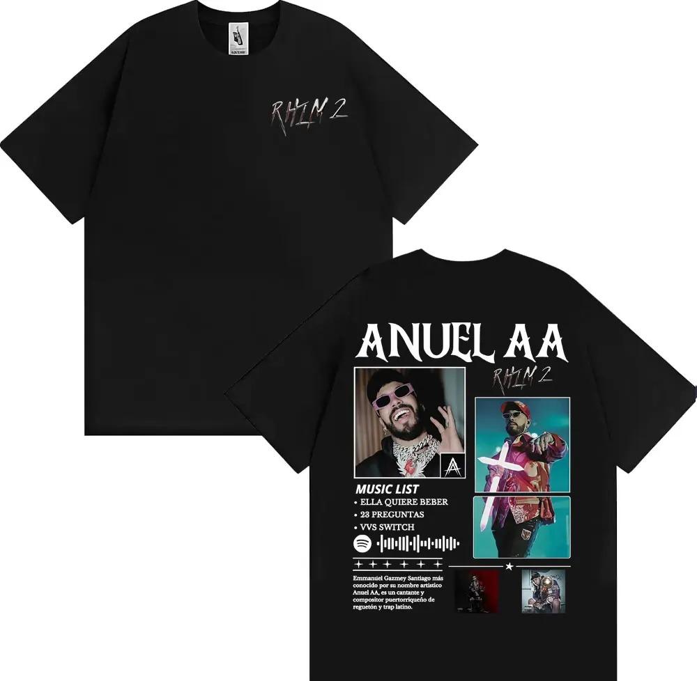 Rapparen Anuel AA Rhlm 2 Album 2025 Turné T-shirts Män Kvinnor Mode Hip Hop High Street Bomulls-sweatshirt Streetwear Plus Size