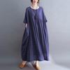 Robe d'été longue et décontractée en coton à manches courtes et à carreaux vintage pour femme, grande taille