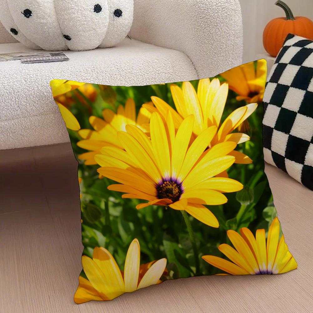cheerful Natural Flowers in Photography Cushion Cover Throw Pillow Cover Hidden Button Durable Polyester Chair Cushion