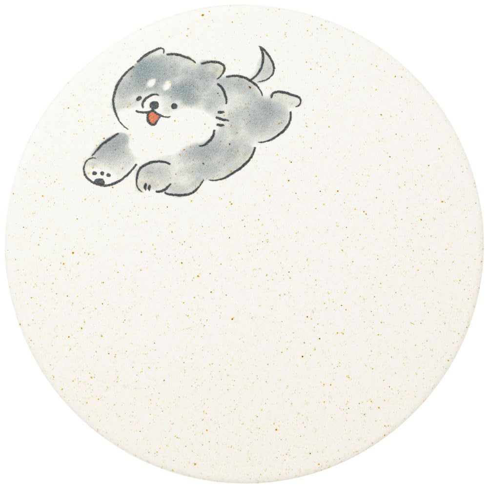 &NE Ceramic Diatomaceous Earth Coaster, "Mameshiba" (Walking), 9.7cm Diameter X 0.6cm Thick, Absorbent, Made In Japan, Mino Ware, Asbestos-Free,