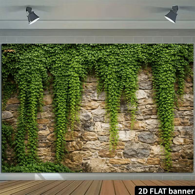 2D Country Garden Stone Wall Climbing Green Ivy Studio Portrait Backdrop