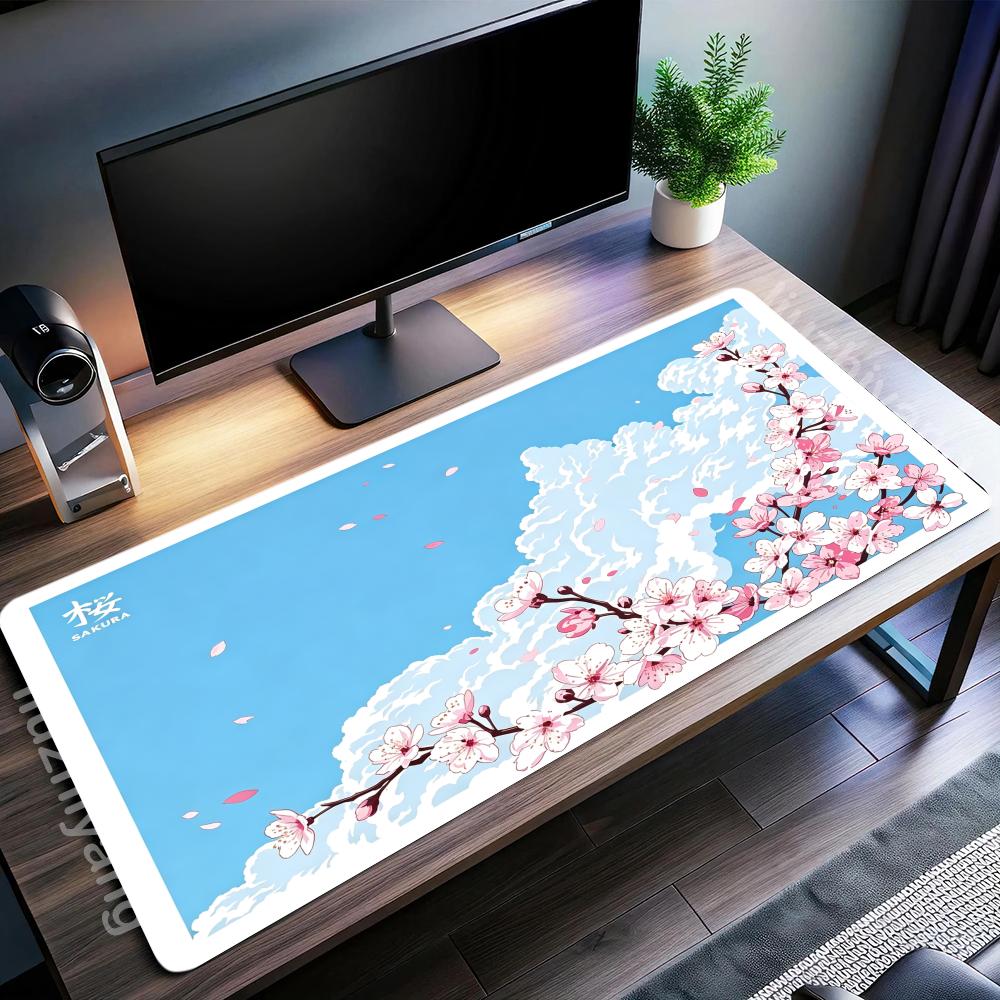 Cherry Blossom Theme MousePad Large Computer Office Game Table Mat Rubber Anti-slip Stitched Keyboard Mat 90x40 XXL Desk Pad