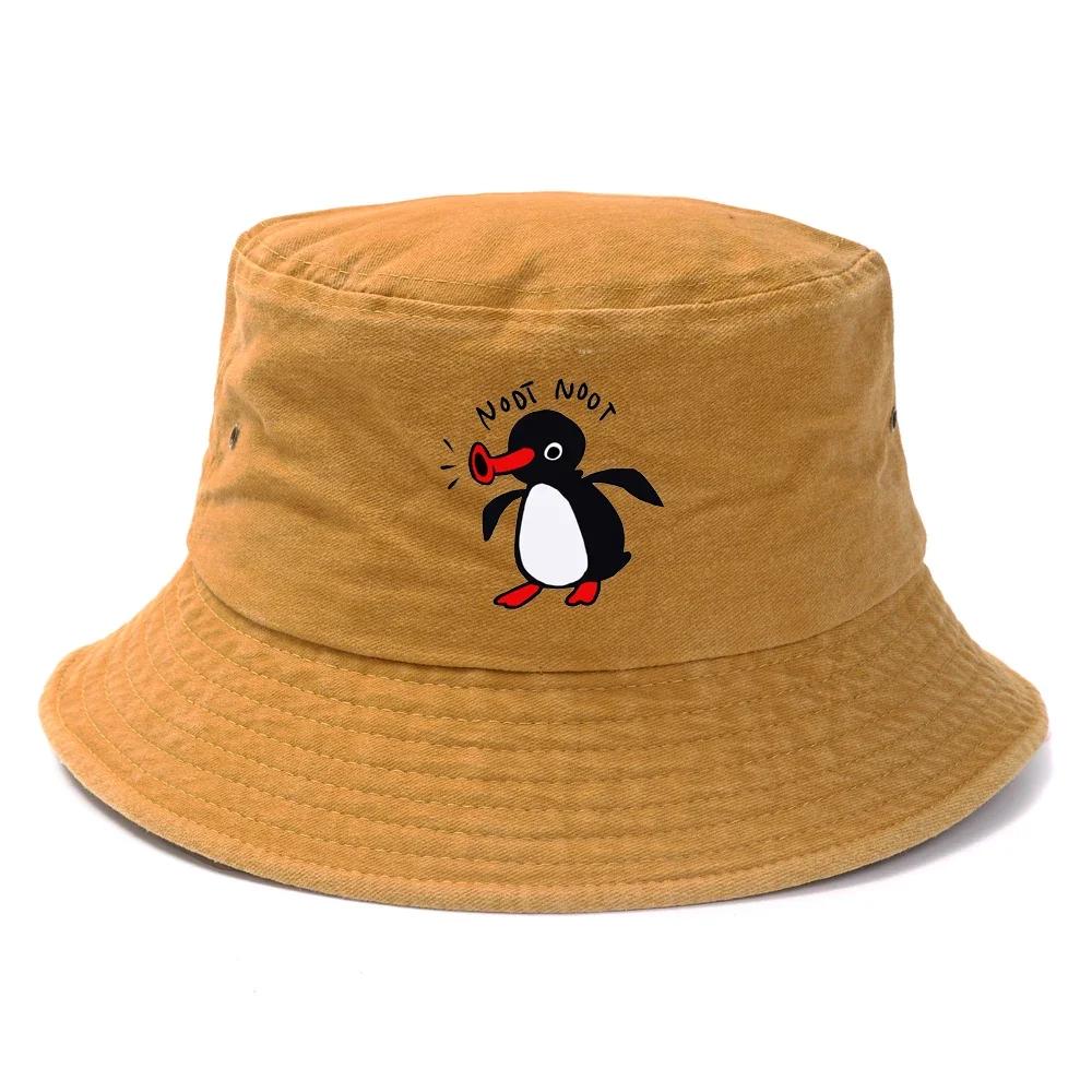 1pc Summer Penguin Printed Bucket Hats for Men Women Travel Beach Reversible Fisherman Hat Outdoor Sports Pull Up Panama Sun Hat