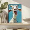1PC 2D Flat Metal Tin Sign, Funny Screaming Goat Portrait Wall Art, Whimsical Blue Background Animal Poster, Rustic Farmhouse Decor