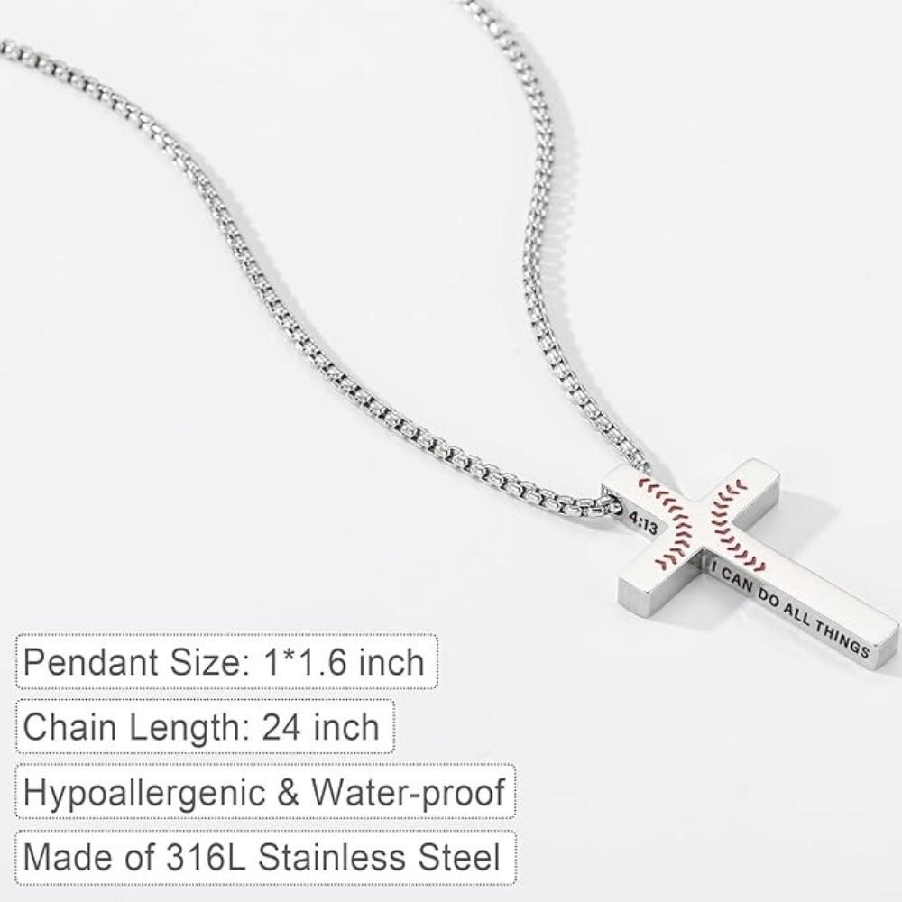 Baseball Pattern Cross Necklace Stocking Stuffers Stainless Steel Cross Pendant Christmas Gifts Characteristic