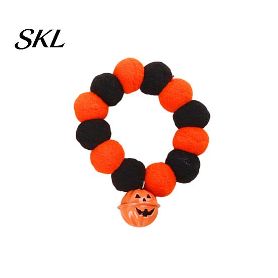 Stretchy Pet Collar Halloween Pom-Pom Collar, Cute Stretch Cat with Pumpkin Festive Bell, Soft Black Orange Pom-Poms for Cats Small Dogs Plush Pom-pom
