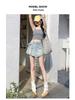Petite Women's High-Waisted A-Line Denim Skirt with Irregular Tie and Faux Two-Piece Design
