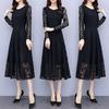 Women's Plus Size Black Lace A-line Long Skirt Dress - Spring/Summer 2026, New Style, Long Sleeve, Elegant Fit