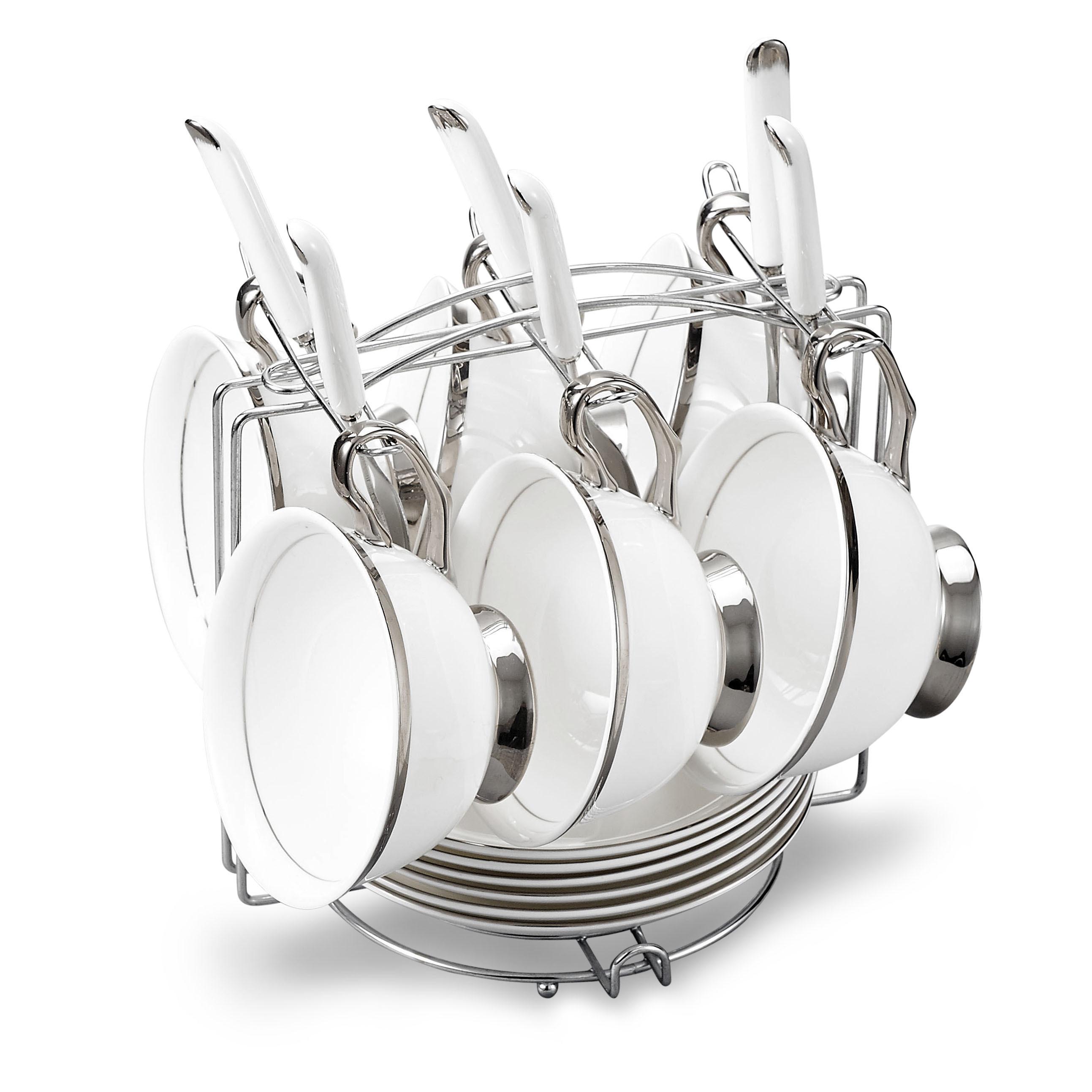 

Панбадо, 19 шт., чайный сервиз из костяного фарфора, включая чашки, блюдца, ложки и серебристый металлический держатель, может обслуживать 6 гостей, домашний декор, декор комнаты, подарки на день матери Chr 1 Set -- 19 PCS