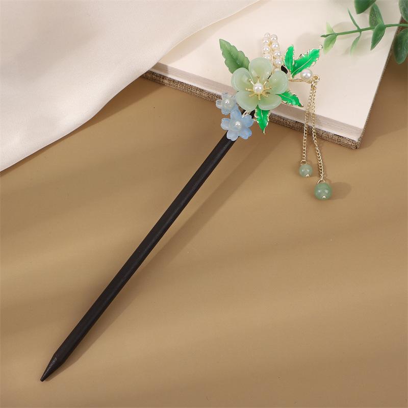 Ancient Style Tassel Hairpin - Imitation Ebony Wood, Hanfu Accessories, Chinese Jewelry for Women