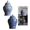2pcs Ceramic Ginger Jar Oriental Flower Vase with Lid Home Desktop Decor