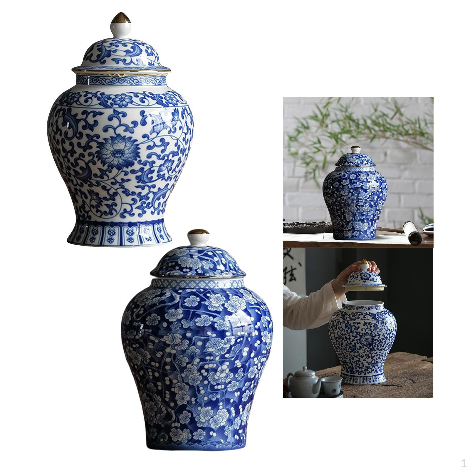 

2 шт. Керамическая банка для имбиря Восточная ваза для цветов с крышкой Домашний настольный декор