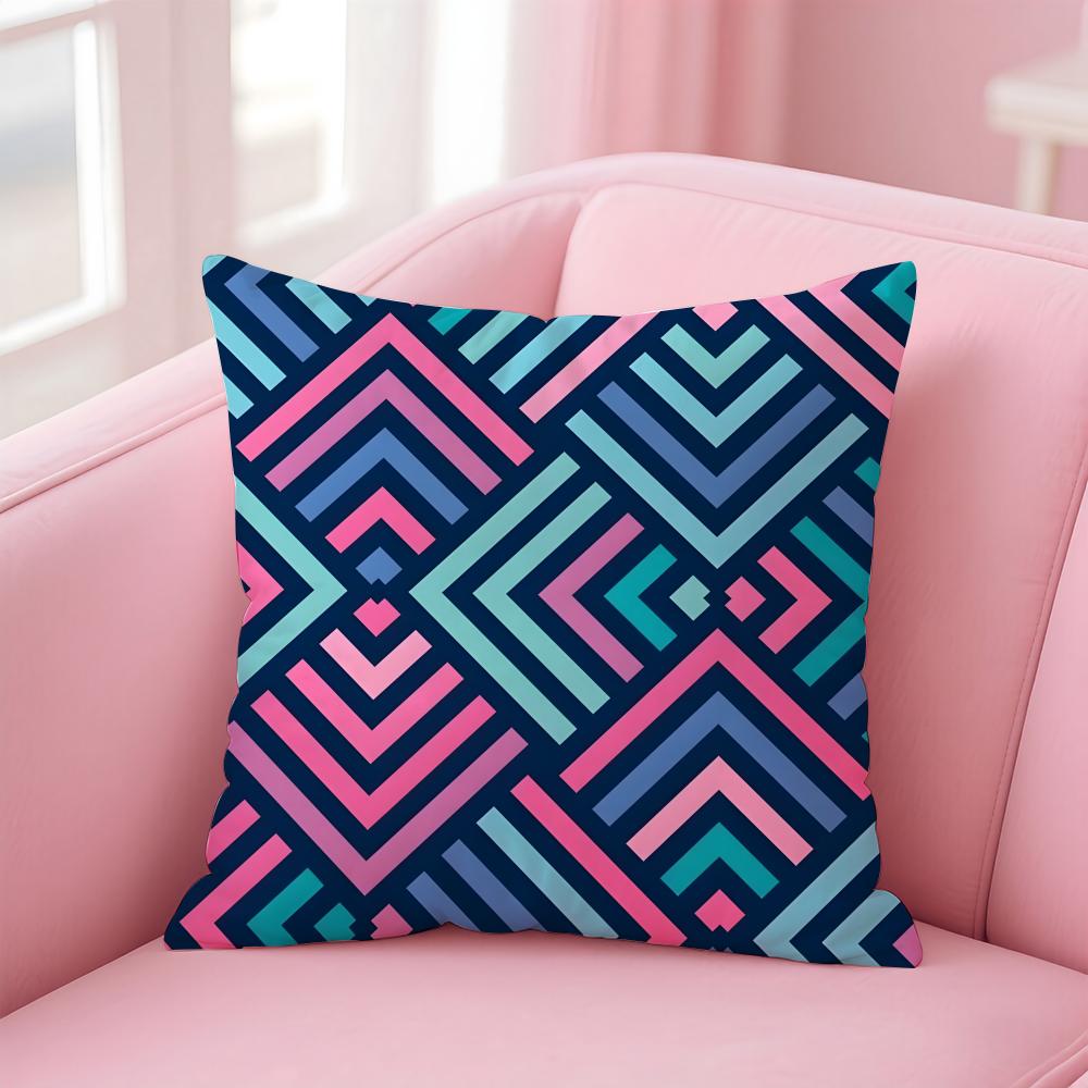 Colorful Geometric Continuous Art Cushion Cover Pillowcase Short Plush Invisible zipper Room Sofa Cushion Cover