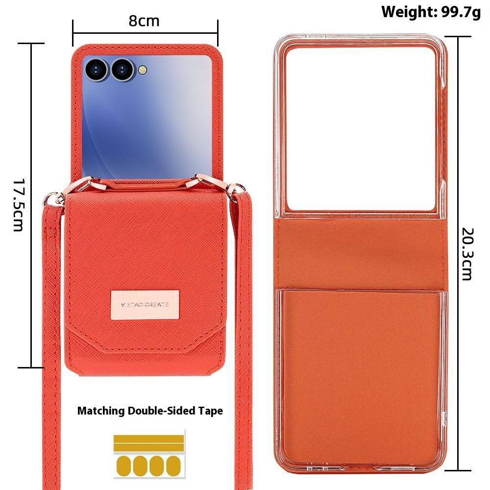 For Samsung Galaxy Z Flip7 5G Case Card Bag Kickstand PU Leather PC Phone Cover with Strap