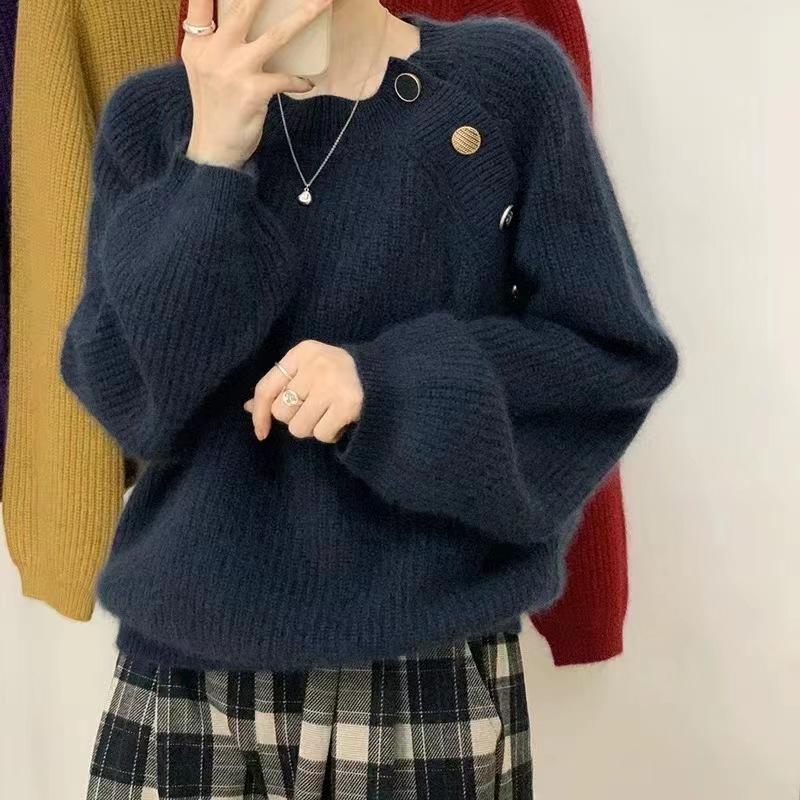 

Осень и зима новый шикарный дизайн чувство нишевый темперамент ленивый ветер мягкий восковой толстый свитер вязаный свитер топ женский One size