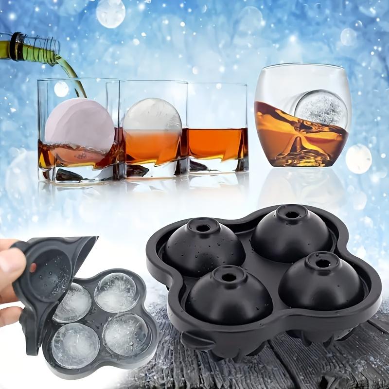 Large Sphere Ice Cube Mold 4-Grid Silicone Whiskey Ice Maker, Leak-Free Design, Easy Fill & Release, Perfect for Round Ice Balls