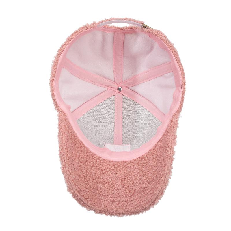 Women Embroidered Letter Hat Lamb Wool Autumn Winter Baseball Cap