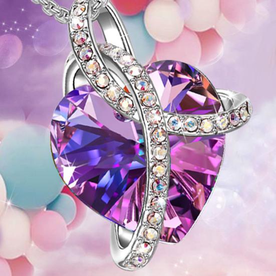 Yousheng Bright Luster O-Chain Adjustable Women Necklace Geometry Heart Shape Shining Rhinestone Pendant Necklace Jewelry Accessories