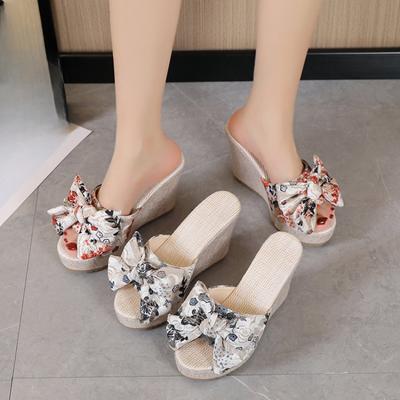 New Women Slippers Sweet Bow Women Open Toes Summer Sexy Flower Shoes High Heel Slippers Women Slides Platform Wedges Shoes