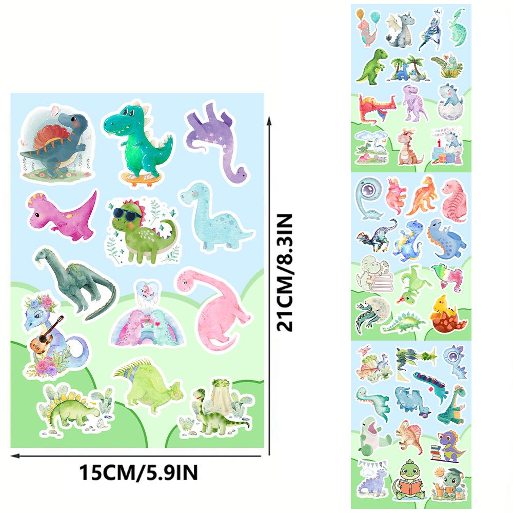 4 Sheets Little Dinosaurs Watercolor Stickers - Cartoon Graffiti Tyrannosaurus Rex Series for Kids