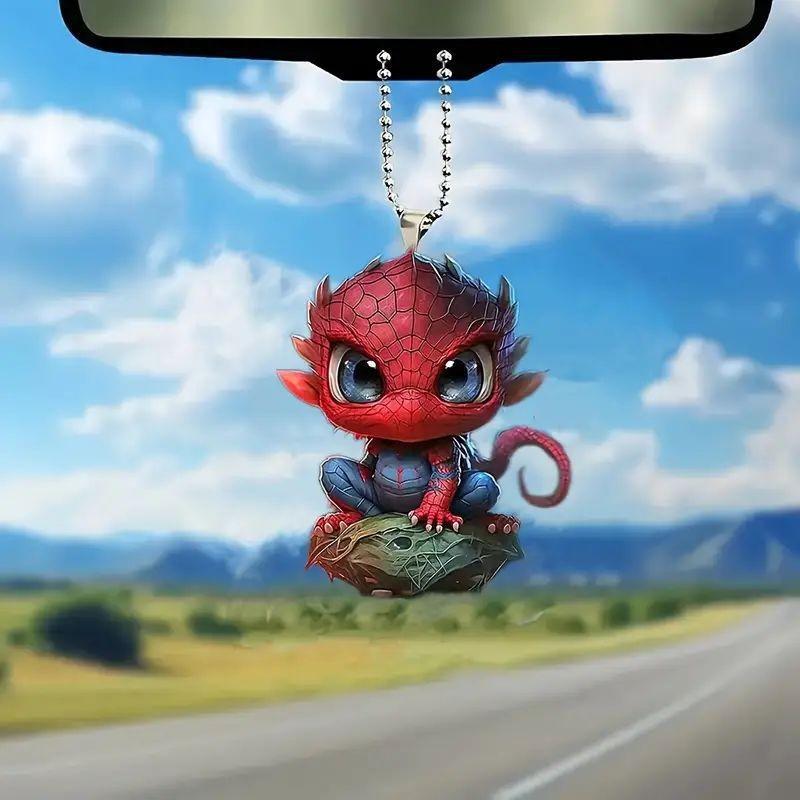 Cartoon Vibrant Spiderman Dragon Acrylic Car Pendant For Stylish Auto Decor