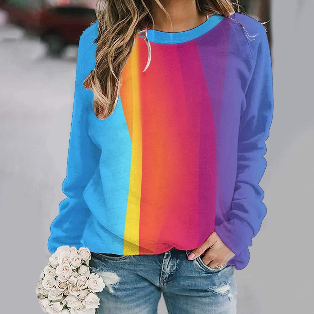 European And American Style 2024 New Round Neck Sweatshirt With Colorful Printed Contrasting Shoulder SleevesWA2