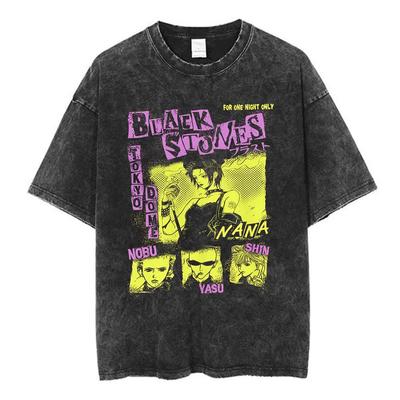 2026 Summer Hot Sale Vintage Washed Anime Nana Osaki Honjo Ren Black Stones T Shirts Men Women Hip Hop Punk Clothing Streetwear Oversized Tshirt