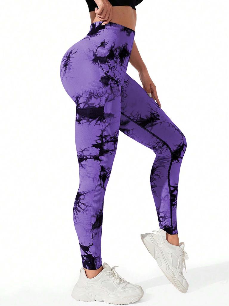 Women's high waisted tie dye yoga pants - high elasticity tight fitting hip lifting design, fitness and sports tight pants.