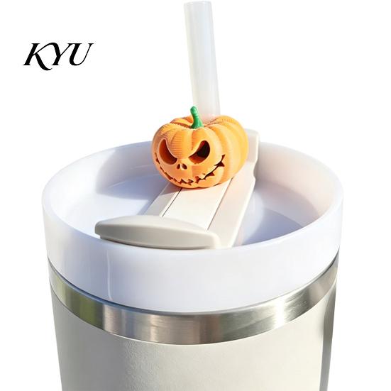 Straw Accessory for Water Cups Halloween Pumpkin Topper, 3D Printed Spooky Gift Kids Cover Tumbler, Decorative Holiday Cup Accessories Decoration