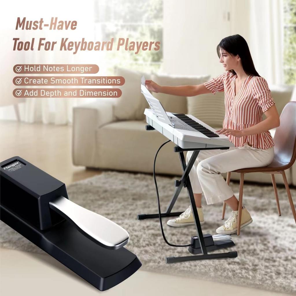 FLANGER Sustain Pedal Ideal for Keyboards and Digital Sustain Pedal with Polarity Switching FTB-004, Pianos, Pedal/Damper
