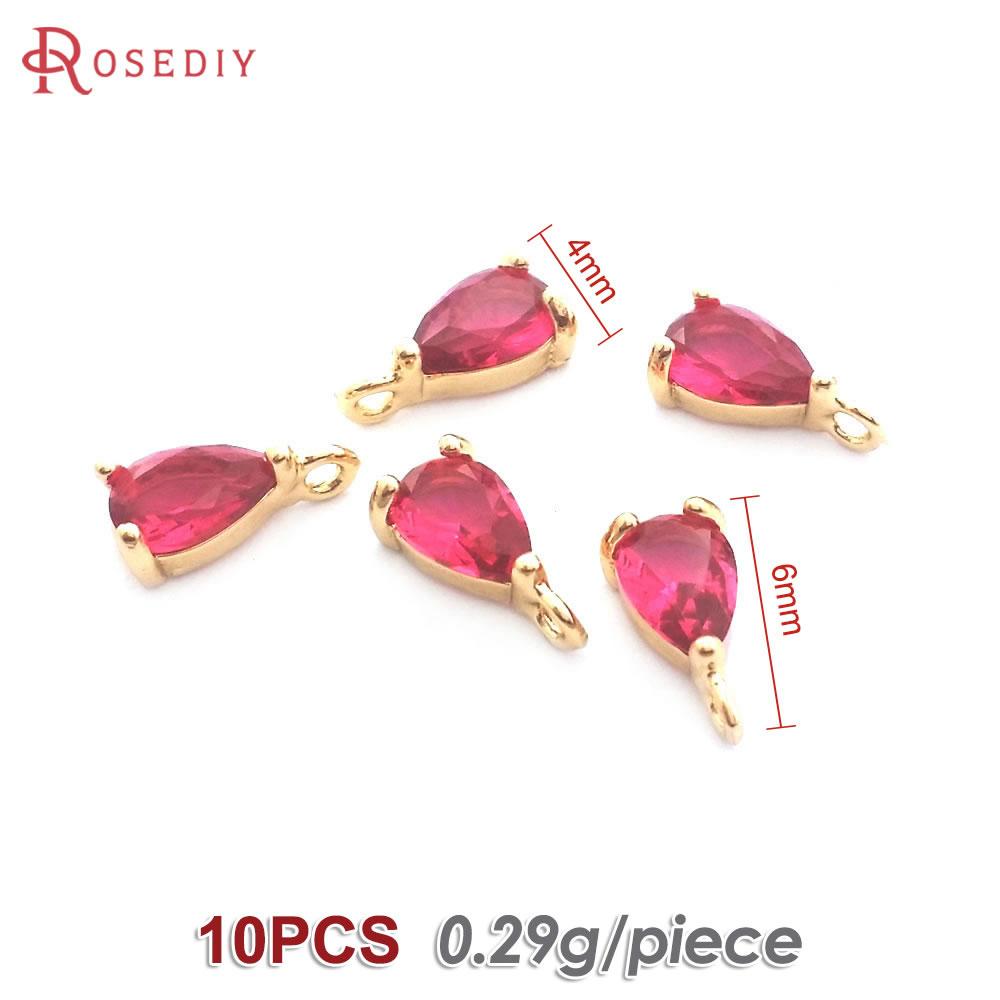 10PCS 4x6MM High Quality Champagne Gold Color Brass and Glass Drop Shape Charms Pendants Jewelry Earrings Findings Accessories
