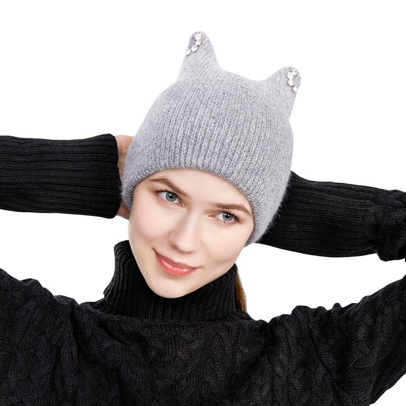 

Solid color knitted hat autumn and winter wool hat girl cute pullover hat жовтий