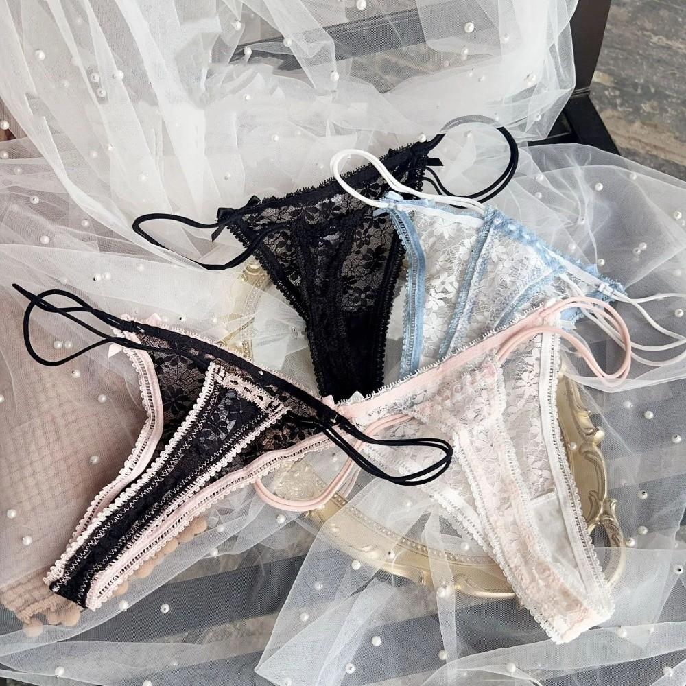 Transparent Underwear for Women Bow Panties Mesh Lace Briefs Lingerie Flower Lace Thong  Girl