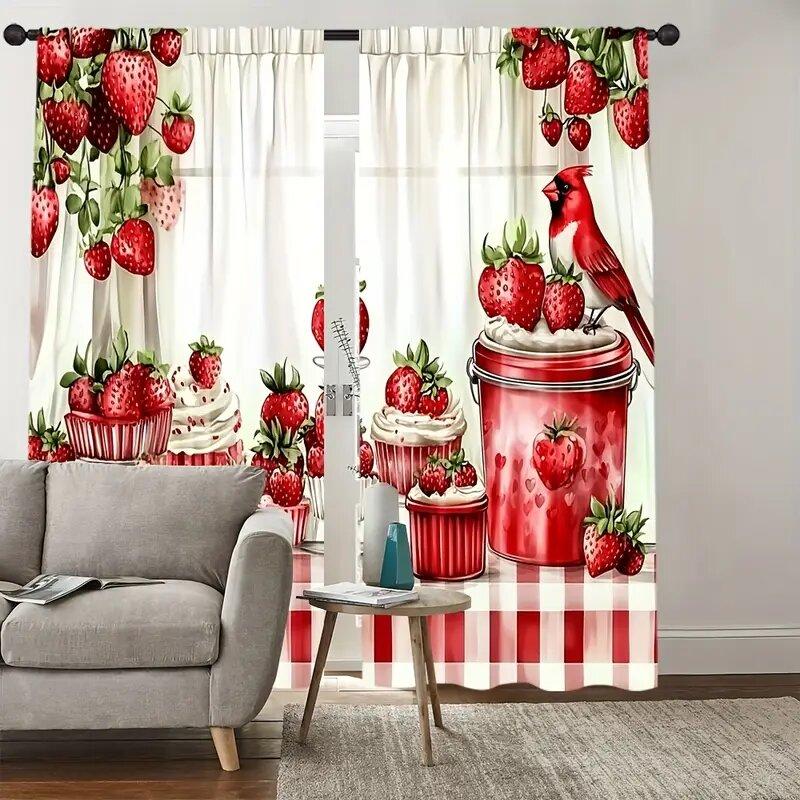 Strawberry and Dessert Pattern Printed Curtains, Pole Bag Bedroom Living Room, Home Decoration, Room Decoration