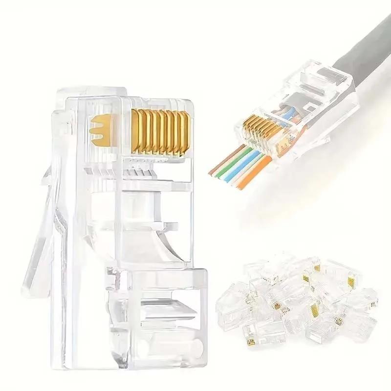 50 Stück RJ45 Stecker Stecker Netzwerk Ungeschirmt RJ45 Perforierter Kristallkopf Netzwerkkabel
