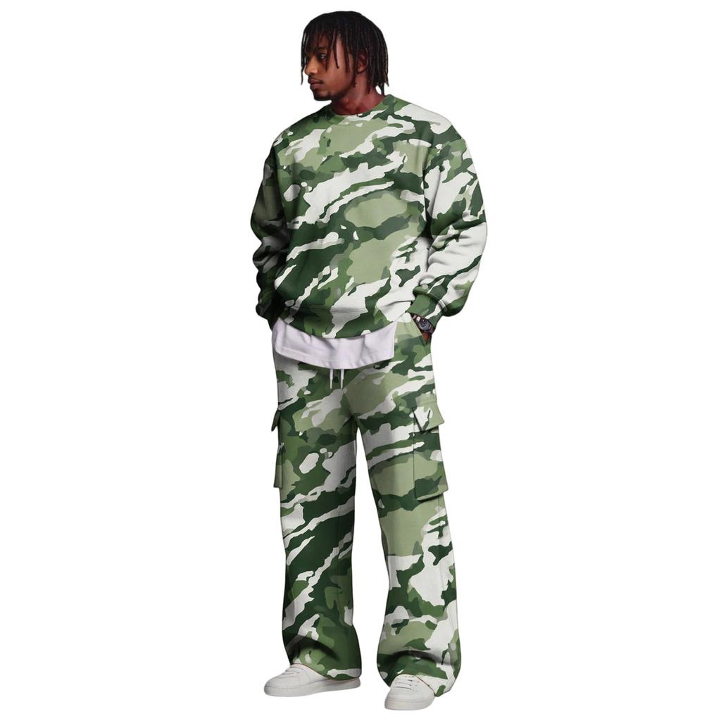 Set da Uomo con Felpa a Strati e Pantaloni Cargo con Vita Elasticizzata