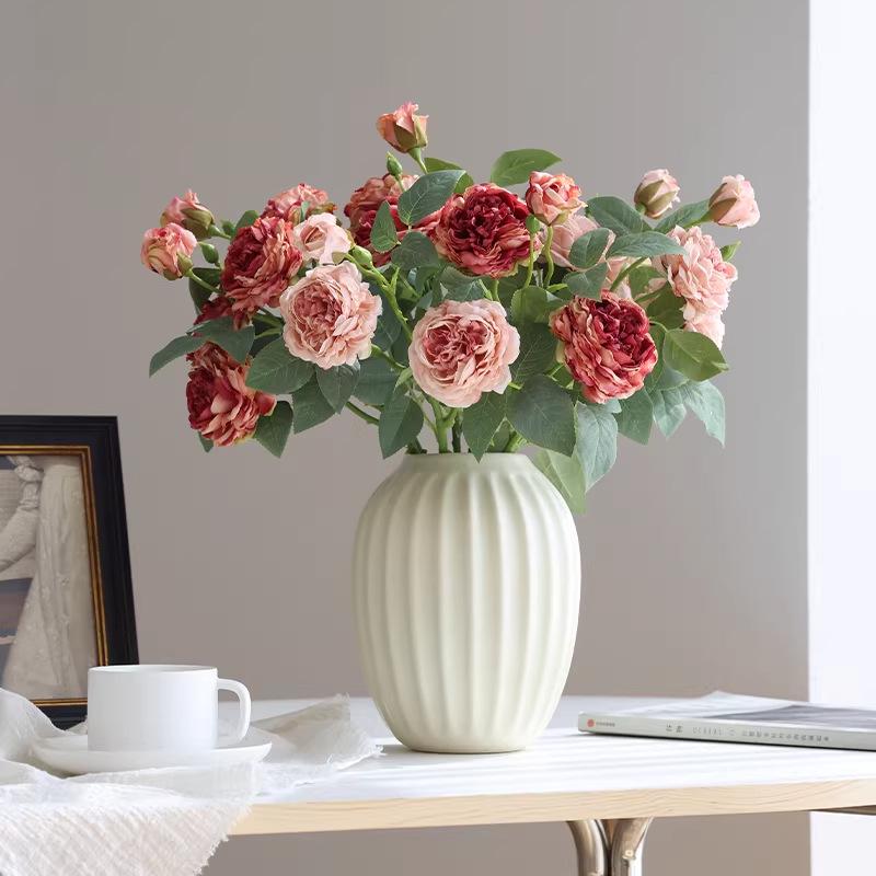 Artificial Retro Roses Flower Arrangement for Living Room, Hotel, or Dining Table - Elegant Entrance Hall Bouquet Decoration