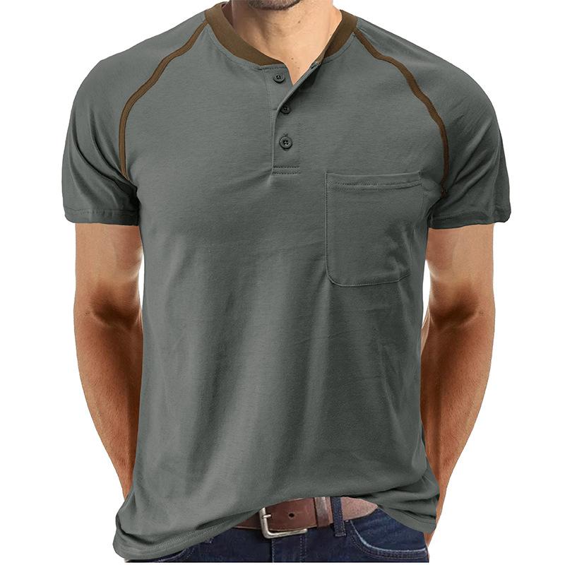 Summer men's Henley shirt colour blocking body shirt men fashion men's short-sleeved men's t-shirt tops