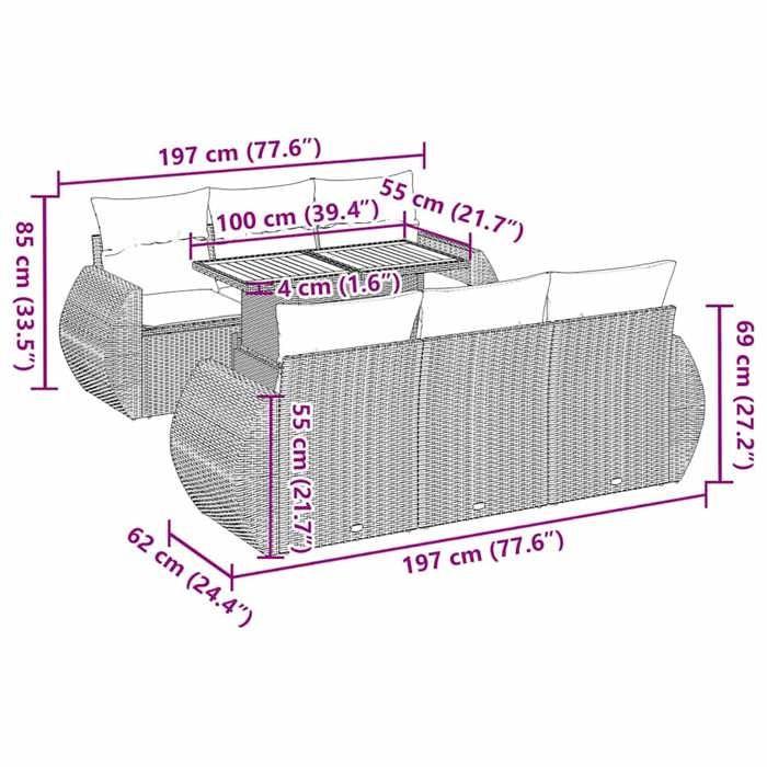 VidaXL Salon de jardin 7 pcs avec coussins noir résine tressée 3327219